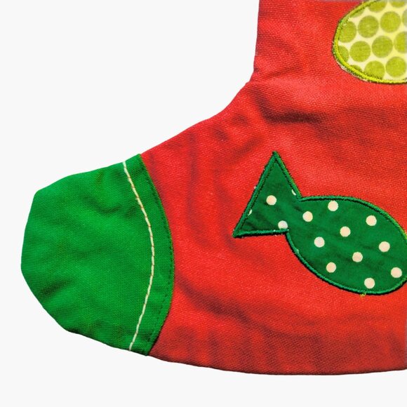 Handmade Christmas Stocking Fish Design Red Green Fisherman Cat Lover - Picture 5 of 7